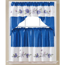 1 of 1:Butterfly 3-Piece Embroidery Kitchen Curtain Set with Swag Valance, Blue, 30x36 Inches 