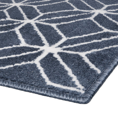 4 of 13:Capri 3-Piece Zara Trellis Design Rug Set, White-Blue, 5x7 Feet 