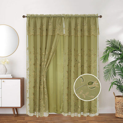 11 of 12:Kylie Embroidered Rod Pocket Window Panel with Attached Valance and Backing, 54x90 Inches 