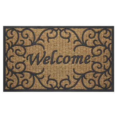3 of 3:Vines Design Welcome Coco Doormat, Beige-Black, 18x30 