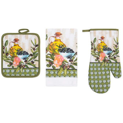 12 of 15:PREMIUS 3 Piece Printed Kitchen Linen Set, 1 Cotton Towel, 1 Pot Holder, 1 Oven Mitt 
