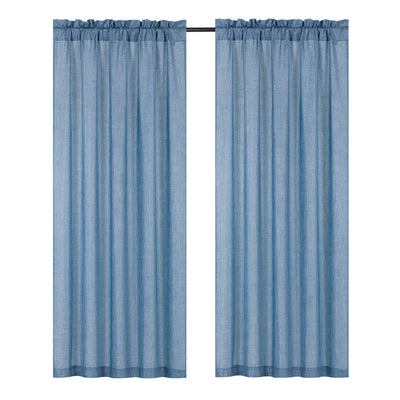 4 of 5:Panneau de fenêtre métallique à passe-tringle Gina en fausse toile, bleu, 132 x 213 cm 