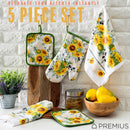 3 of 61:PREMIUS 5 Piece Printed Kitchen Linen Set, 2 Cotton Towels, 2 Pot Holders, 1 Oven Mitt 