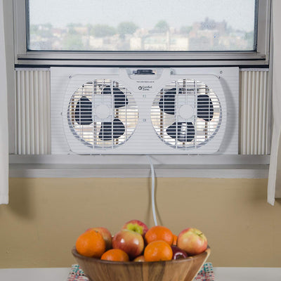 6 of 9:Ventilateur de fenêtre double Comfort Zone avec flux d'air réversible, pale de 7 pouces, blanc 