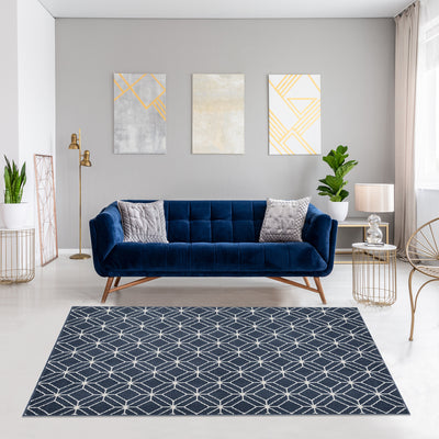 8 of 13:Capri 3-Piece Zara Trellis Design Rug Set, White-Blue, 5x7 Feet 