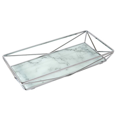 1 of 2:Plateau de toilette géométrique en marbre et agate chromé 