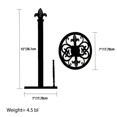 3 of 3:Home Basics - Toallero de papel con diseño de flor de lis, hierro fundido, color negro 