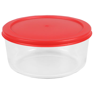 1 of 4:Home Basics Round 32 oz. Borosilicate Glass Food Storage Container with Red Lid 