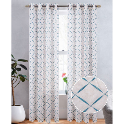 2 of 6:Boca Metallic Embroidered Linen Look Grommet Window Curtain Panel, 54x84 Inches 
