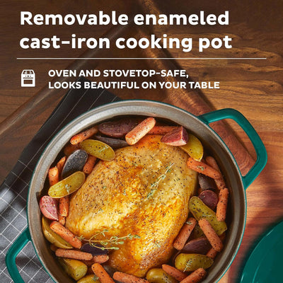 5 of 7:Instant 5-in-1 Electric Round Enameled Cast Iron Dutch Oven, 6-Quart 1500W, Green 