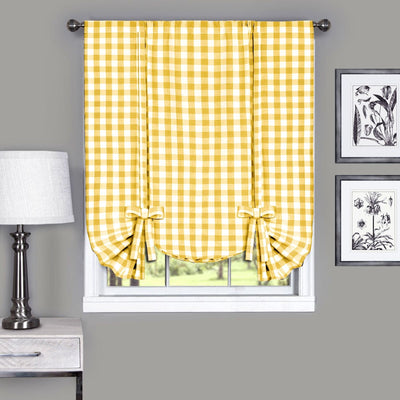 1 of 3:Cortina para atar cortinas de ventana con cuadros de búfalo - 42x63 - Amarillo 