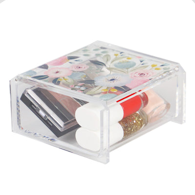 1 of 4:Home Basics Caja de cosméticos de plástico floral, transparente 