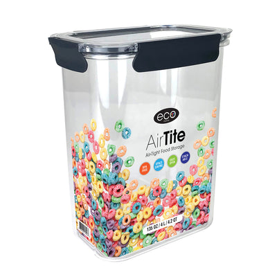 1 of 1:Premius Air-Tight Plastic Food Storage Container, Black-Clear, 4.2 Quart, 10x8x6 Inches 