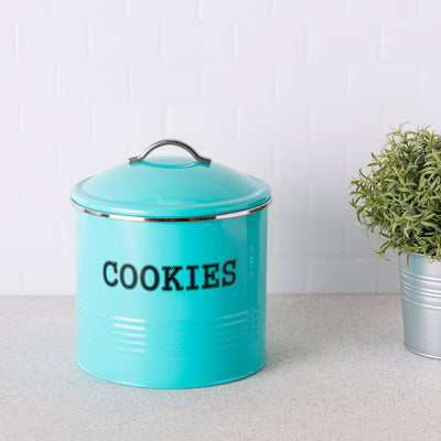 3 of 4:Bocal à biscuits Home Basics en étain, motif côtelé, turquoise, 7,5 x 7,6 pouces 