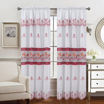 1 of 5:Joanna Floral Macramé Rod Pocket Window Panel With Attached Valance, 55x84 Inches 