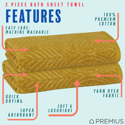 3 of 23:PREMIUS 2 Pack Leaf 100% Cotton Yarn Dyed Bath Sheet Towel, 32x64 Inches 