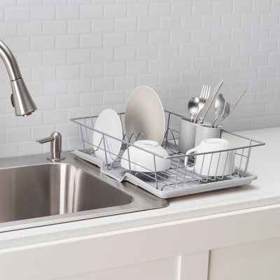 1 of 2:Home Basics 3 Piece Vinyl Coated Steel Dish Drainer with Drip Tray, Silver 