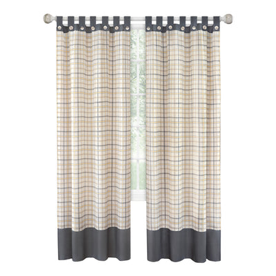 3 of 3:Tattersall Button Tab Top Window Curtain Panel - 52x63 - Grey 