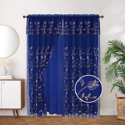 4 of 12:Kylie Embroidered Rod Pocket Window Panel with Attached Valance and Backing, 54x90 Inches 