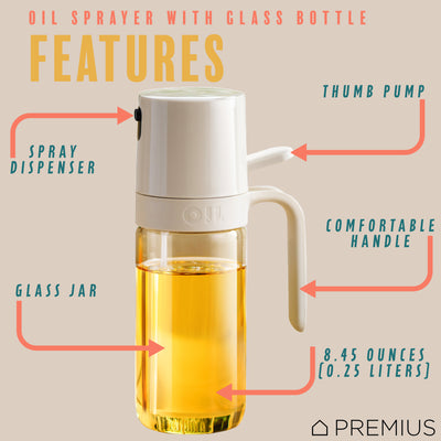 2 of 8:PREMIUS Glass Oil Sprayer Bottle, Natural, 8.45 Ounces 