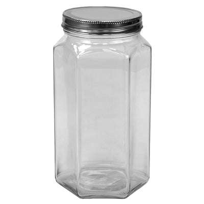 2 of 4:Conceptos básicos del hogar 51 oz. Bote de vidrio hexagonal grande, transparente 