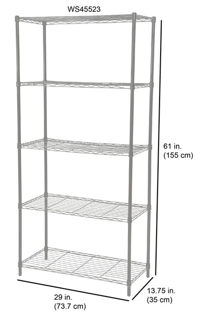 4 of 4:Home Basics 5 Tier Wide Wire Steel Wire Shelf, Grey 