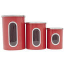 1 of 4:Home Basics 3 Piece Stainless Steel Top Canisters with Windows, Red 