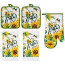 22 of 61:PREMIUS 5 Piece Printed Kitchen Linen Set, 2 Cotton Towels, 2 Pot Holders, 1 Oven Mitt 