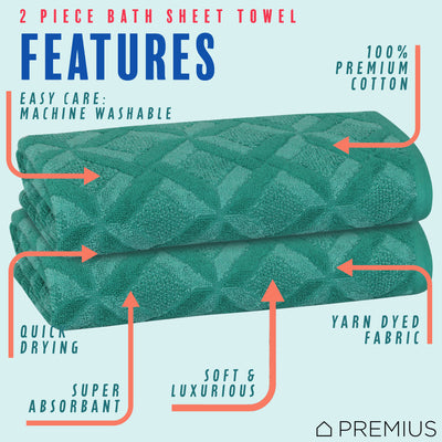 2 of 24:PREMIUS 2 Pack Geo 100% Cotton Yarn Dyed Bath Sheet Towel, 32x64 Inches 