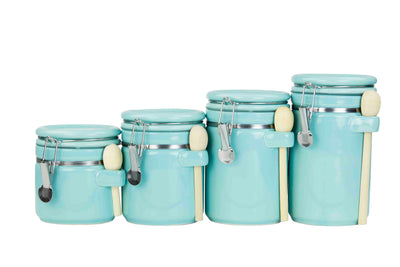 1 of 6:Ensemble de 4 boîtes en céramique Home Basics avec cuillères en bois, turquoise 