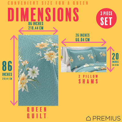 4 of 8:PREMIUS Lucea 3 Piece Microfiber Wrinkle-Free Quilt Set, Soft Blue 