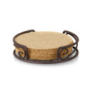 3 of 4:Home Basics Natural Cork 6 Piece Coaster Set with Scroll Collection Steel Holder 