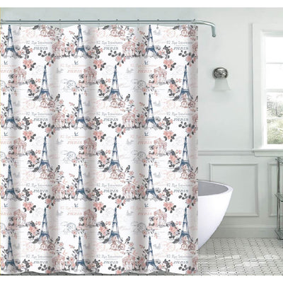 1 of 1:Polina Paris Eiffel Tower Printed Canvas Shower Curtain, Blush, 70x72 Inches 
