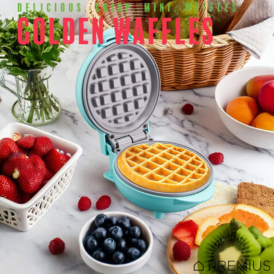 4 of 18:PREMIUS Ceramic Non-Stick Mini Snack Waffle Maker, 4 Inch Mold 