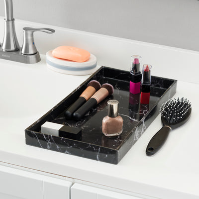 2 of 2:Home Basics Faux Marble Vanity Tray, Black 