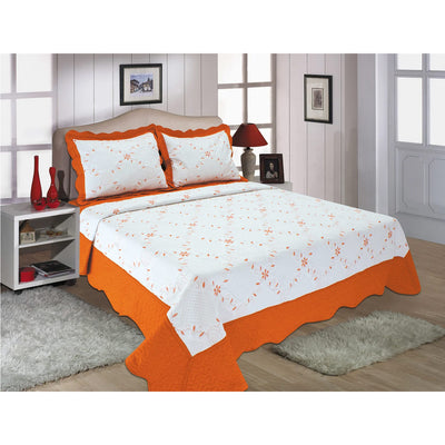 5 of 16:PREMIUS Reversible Quilt Set, Bordered Embroidered Floral 