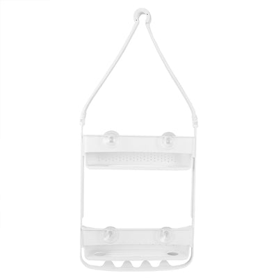 2 of 4:Home Basics Carrito de ducha de plástico perforado de 2 niveles con ventosas, color blanco 