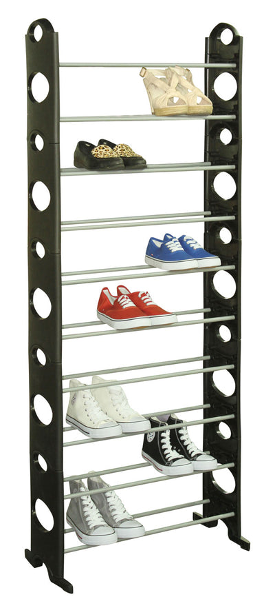 1 of 4:Home Basics Zapatero apilable de metal y plástico, 30 pares, color negro 
