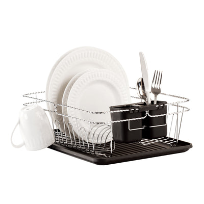 1 of 2:Detalles de la cocina Estante para platos de 3 piezas de cromo trenzado en negro 