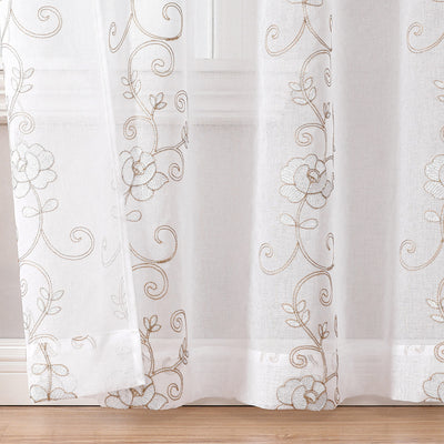 7 of 13:Runyan Floral Sheer Metallic Embroidered Grommet Window Panel, 54x84 Inches 