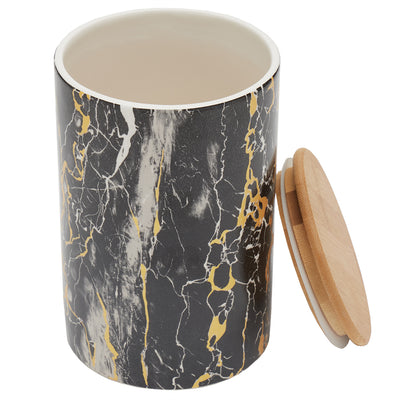 2 of 3:Home Basics Marble Like Large Ceramic Canister with Bamboo Top, Black 