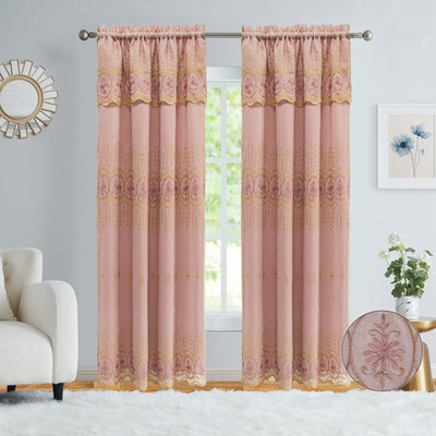 3 of 6:Vanessa Embroidered Rod Pocket Window Curtain Panel with Attached Valance, 54x84 Inches 