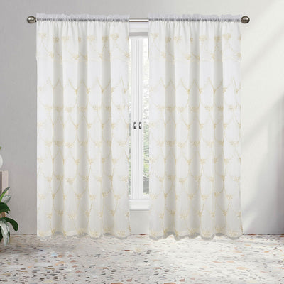 5 of 5:Lana Floral Embroidery Window Panel with Attached Valance and Backing, 55x84 Inches 