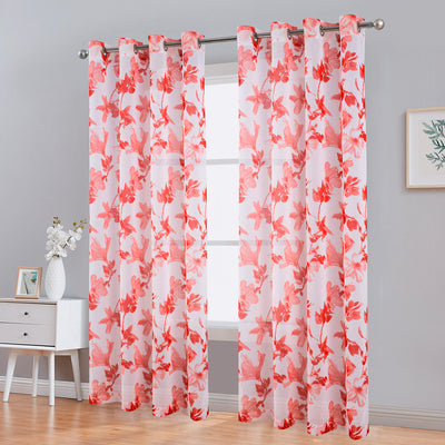 6 of 6:Myra Floral Printed Semi-Sheer Grommet Window Panel, 54x84 Inches 