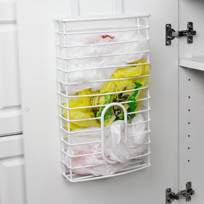 4 of 5:Home Basics Over the Cabinet  Plastic Bag Organizer and Grocery Bag Holder, White 