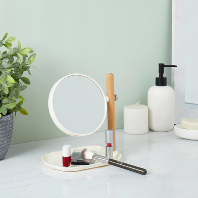 4 of 4:Home Basics Cosmetic Mirror with Tray, (2x Magnification), Ivory 