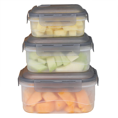 1 of 4:Home Basics 6 Pieces Locking Rectangle Food Storage Containers with Grey Steam Vented Lids 