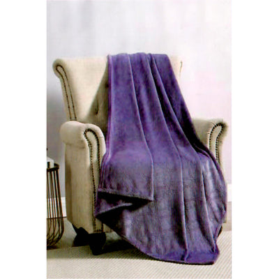 1 of 1:Couverture en peluche à motif treillis gaufré, violet, 50 x 60 pouces 