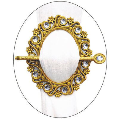 2 of 2:Oval Scroll with Jewels Decorative One Pair Window Curtain Tieback, Silver 