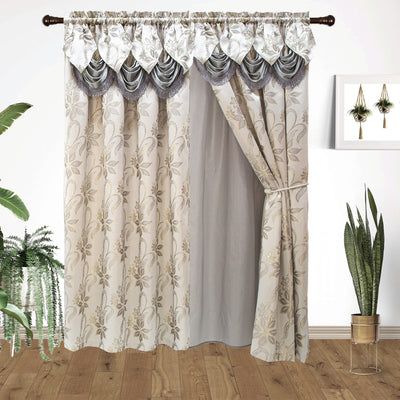 4 of 7:Ramona Floral Rod Pocket Window Panel with Valance and Backing, 54x84 Inches 